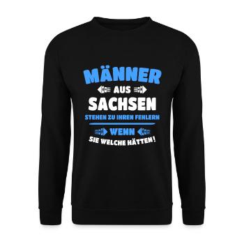 Sachsen Männer Sprüche Sächsisch Mann - Unisex Pullover - Schwarz - Vorne - Alina (178cm) & Michal (187cm)