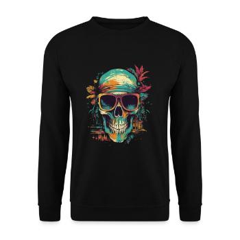 Crâne tropical avec lunettes de soleil avec fleurs - Sweat-shirt Unisexe - noir - Devant - Alina (178cm) & Michal (187cm)