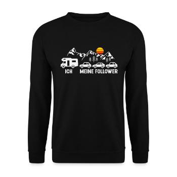 Camping Meine Follower Wohnmobil Camper - Unisex Pullover - Schwarz - Vorne - Alina (178cm) & Michal (187cm)
