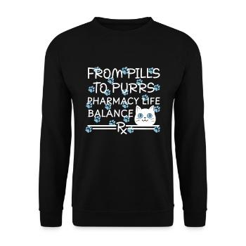 Pharmacie Pilules pour chat à ronronner Bleu-Blanc - Sweat-shirt Unisexe - noir - Devant - Alina (178cm) & Michal (187cm)
