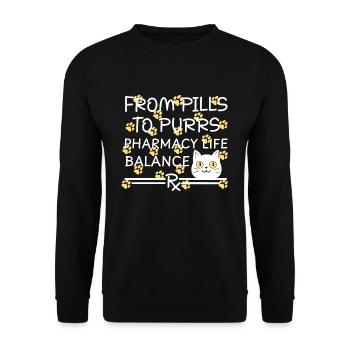 Pharmacie Chat Pilules pour Ronronner jaune-blanc - Sweat-shirt Unisexe - noir - Devant - Alina (178cm) & Michal (187cm)
