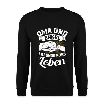 Oma und Enkel - Freunde fürs Leben - Unisex Pullover - Schwarz - Vorne - Alina (178cm) & Michal (187cm)