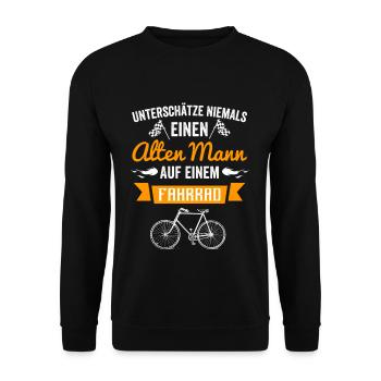 Unterschätze niemals einen alten Mann am Fahrrad - Unisex Pullover - Schwarz - Vorne - Alina (178cm) & Michal (187cm)