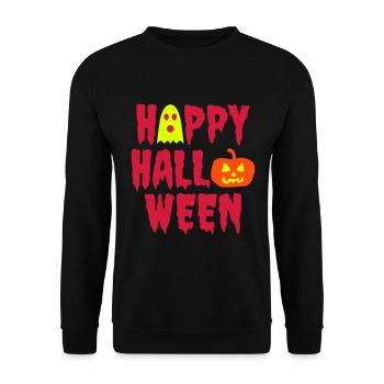 Happy halloween (Geist, Halloweenkürbis) - Unisex Pullover - Schwarz - Vorne - Alina (178cm) & Michal (187cm)