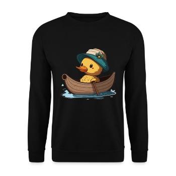 Canard mignon en bateau à rames avec chapeau d’été et fleur - Sweat-shirt Unisexe - noir - Devant - Alina (178cm) & Michal (187cm)