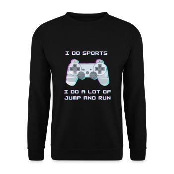 Drôle de jeu disant Gamer Jump and Run Sport - Sweat-shirt Unisexe - noir - Devant - Alina (178cm) & Michal (187cm)