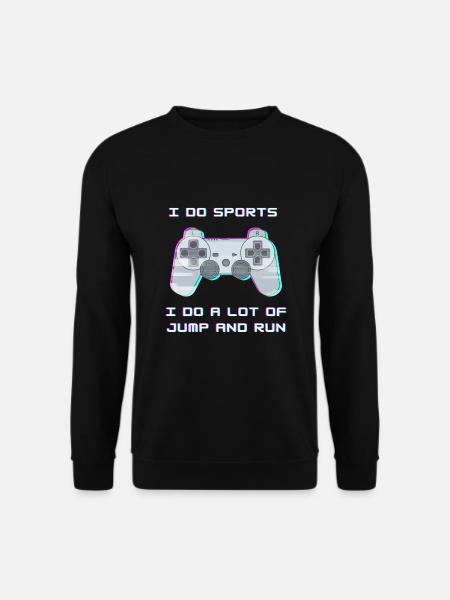 Lustiger Gaming Spruch Gamer Jump and Run Sport - Unisex Pullover - Schwarz