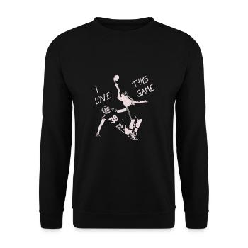 Football Spruch I love this game Catch Receiver - Unisex Pullover - Schwarz - Vorne - Alina (178cm) & Michal (187cm)