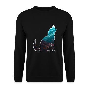 Die Wildnis ruft Wolf Berge Wald Natur Wandern - Unisex Pullover - Schwarz - Vorne - Alina (178cm) & Michal (187cm)