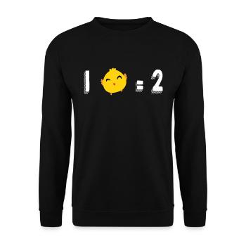 Ein Küken entspricht zwei humorvollen Hühnerställen - Unisex Pullover - Schwarz - Vorne - Alina (178cm) & Michal (187cm)