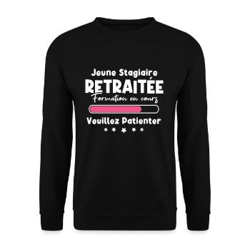 Jeune stagiaire retraitée formation en cours - Sweat-shirt Unisexe - noir - Devant - Alina (178cm) & Michal (187cm)