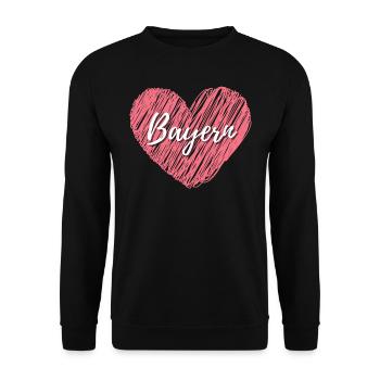 Bayern Liebe mit rotem Herz Schriftzug in Handschr - Unisex Pullover - Schwarz - Vorne - Alina (178cm) & Michal (187cm)
