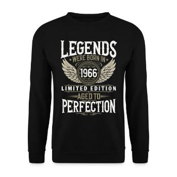 Born in 1966 Legends Birthday Gift - Unisex Sweatshirt - black - Front - Alina (178cm) & Michal (187cm)