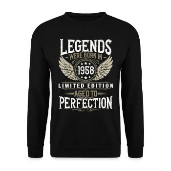 Né 1958 Légendes Anniversaire Cadeau - Sweat-shirt Unisexe - noir - Devant - Alina (178cm) & Michal (187cm)