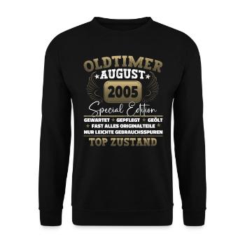 Oldtimer August 2005 17. Geburtstag Geschenk Fun - Unisex Pullover - Schwarz - Vorne - Alina (178cm) & Michal (187cm)