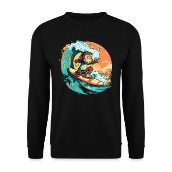 Aloha Monkey: Riding Waves of Happiness Print - Unisex Sweatshirt - black - Front - Alina (178cm) & Michal (187cm)