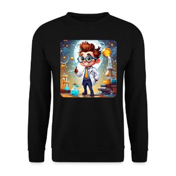 Süßer Professor mit Kittel im Labor - Unisex Pullover - Schwarz - Vorne - Alina (178cm) & Michal (187cm)