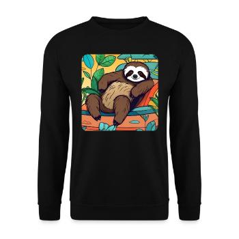 Entspanntes Faultier - Unisex Pullover - Schwarz - Vorne - Alina (178cm) & Michal (187cm)