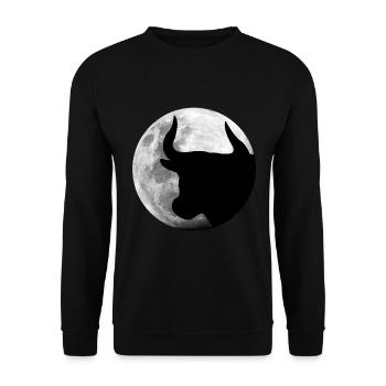 Stier im Vollmond - Unisex Pullover - Schwarz - Vorne - Alina (178cm) & Michal (187cm)