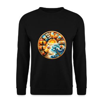 Tropical Kunstvolles Sushi Art Design - Unisex Pullover - Schwarz - Vorne - Alina (178cm) & Michal (187cm)