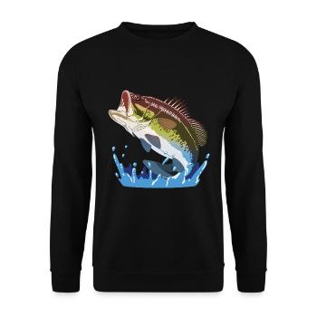 Big Bass, Angelgeschenk, Fisherman Cool Gift, Fisch - Unisex Pullover - Schwarz - Vorne - Alina (178cm) & Michal (187cm)