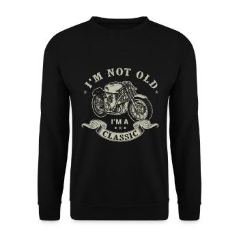 nicht alt Ich bin klassisches T-Shirt Motorrad - Unisex Pullover - Schwarz - Vorne - Alina (178cm) & Michal (187cm)