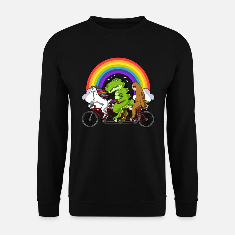 Einhorn T-Rex Dinosaurier Faultier Reiten Fahrrad - Unisex Pullover - Schwarz