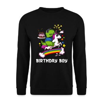 T-Rex Dinosaur Riding Unicorn Birthday Boy Party - Unisex Sweatshirt - black - Front - Alina (178cm) & Michal (187cm)