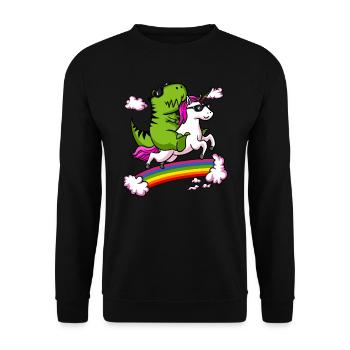 T-Rex Dinosaure Equitation Unicorn Magical Rainbow - Sweat-shirt Unisexe - noir - Devant - Alina (178cm) & Michal (187cm)