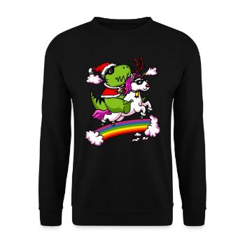 T-Rex Dinosaur Santa Riding Unicorn Christmas - Unisex Sweatshirt - black - Front - Alina (178cm) & Michal (187cm)