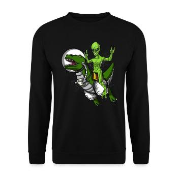 Space Alien Reiten T-Rex Dinosaurier Astronaut - Unisex Pullover - Schwarz - Vorne - Alina (178cm) & Michal (187cm)