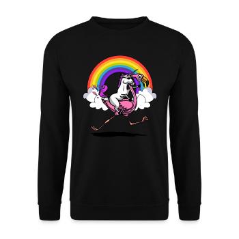 Einhorn Reiten Flamingo Vogel Magisch - Unisex Pullover - Schwarz - Vorne - Alina (178cm) & Michal (187cm)