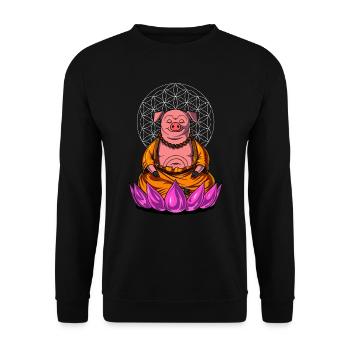 Schweinefleisch-Buddha Zen Yoga Meditation Farm Animal - Unisex Pullover - Schwarz - Vorne - Alina (178cm) & Michal (187cm)