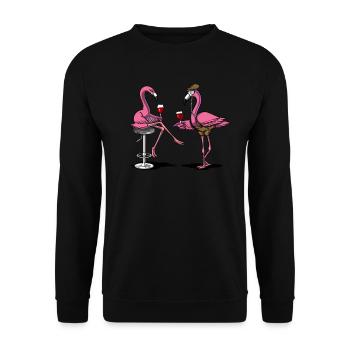 Lustige Flamingo-Vogel-Wein-trinkende Party - Unisex Pullover - Schwarz - Vorne - Alina (178cm) & Michal (187cm)