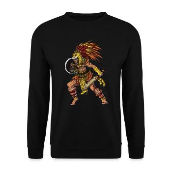 Aztekischer Jaguar-Krieger - Unisex Pullover - Schwarz - Vorne - Alina (178cm) & Michal (187cm)