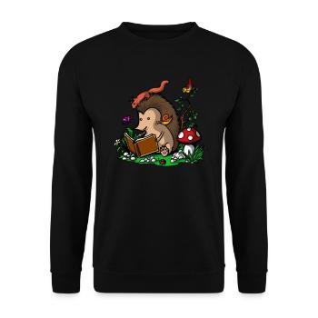Nettes Igel-Fantasie-Buch-Lesetier - Unisex Pullover - Schwarz - Vorne - Alina (178cm) & Michal (187cm)