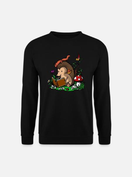 Cute Hedgehog Fantasy Book Reading Animal - Unisex Sweatshirt - black