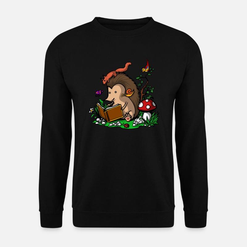 Cute Hedgehog Fantasy Book Reading Animal - Unisex Sweatshirt - black