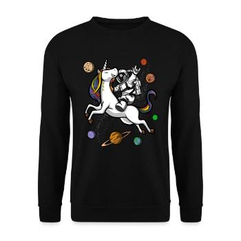Space Astronaut Riding Magical Unicorn - Unisex Sweatshirt - black - Front - Alina (178cm) & Michal (187cm)