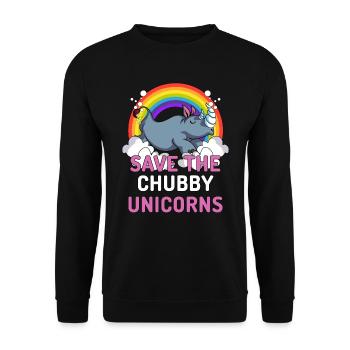 Speichern Sie die molligen Einhörner Rhino Magical Rainbow - Unisex Pullover - Schwarz - Vorne - Alina (178cm) & Michal (187cm)