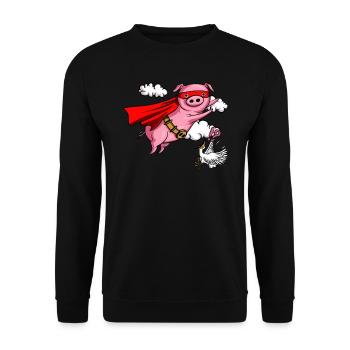 Fliegen-Schwein-lustiges Vieh - Unisex Pullover - Schwarz - Vorne - Alina (178cm) & Michal (187cm)