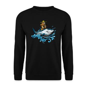 Cowboy paresseux avec guitare équitation Ocean Shark - Sweat-shirt Unisexe - noir - Devant - Alina (178cm) & Michal (187cm)