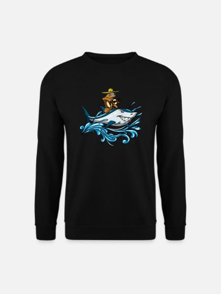 Fauler Trägheits-Cowboy With Guitar Riding Ocean Shark - Unisex Pullover - Schwarz