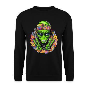 Funny Hippie Alien Psychedelic Peace Sign - Unisex Sweatshirt - black - Front - Alina (178cm) & Michal (187cm)