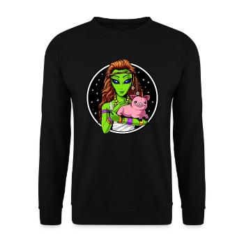 Space Alien Hippie Vegan Girl - Unisex Pullover - Schwarz - Vorne - Alina (178cm) & Michal (187cm)