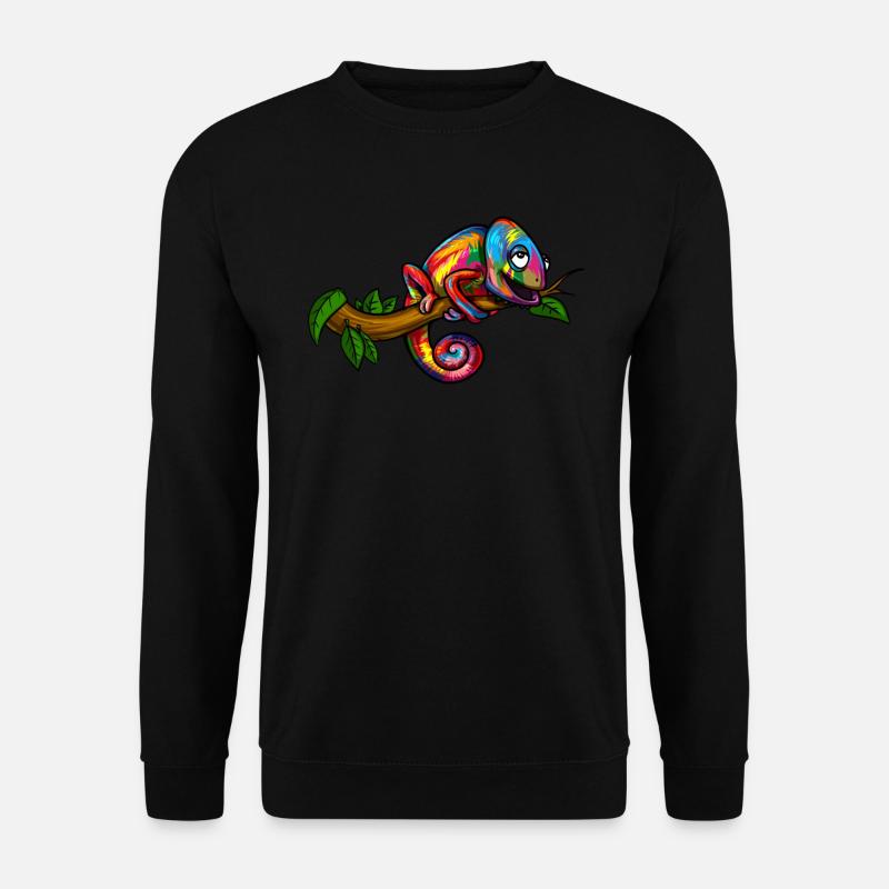 Regenbogen-Chamäleon-buntes Eidechsen-Reptil - Unisex Pullover - Schwarz
