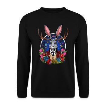 Psychedelische Jackalope - Unisex Pullover - Schwarz - Vorne - Alina (178cm) & Michal (187cm)