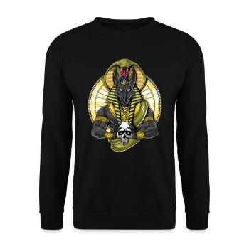 Ägyptischer Gott Wolf Anubis Schädel - Unisex Pullover - Schwarz - Vorne - Alina (178cm) & Michal (187cm)