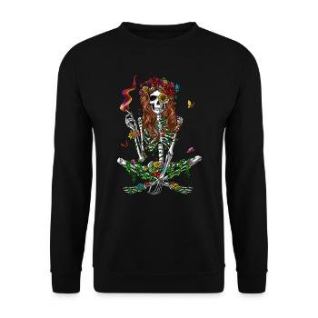 Hippie-Skelett, das psychedelisches Unkraut raucht - Unisex Pullover - Schwarz - Vorne - Alina (178cm) & Michal (187cm)