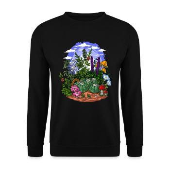 Psychedelischer Naturgarten - Unisex Pullover - Schwarz - Vorne - Alina (178cm) & Michal (187cm)